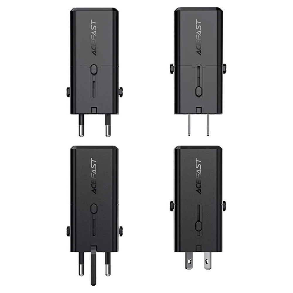 Acefast - Travel Adapter (Z7) - GaN, Type-C, EU, UK, AU, US, PD30W, Multifunctional Fast Charger, Mini Design - Black