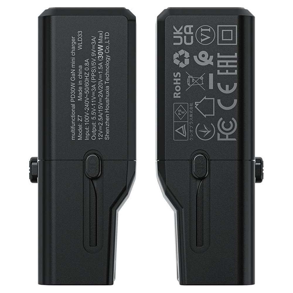 Acefast - Travel Adapter (Z7) - GaN, Type-C, EU, UK, AU, US, PD30W, Multifunctional Fast Charger, Mini Design - Black