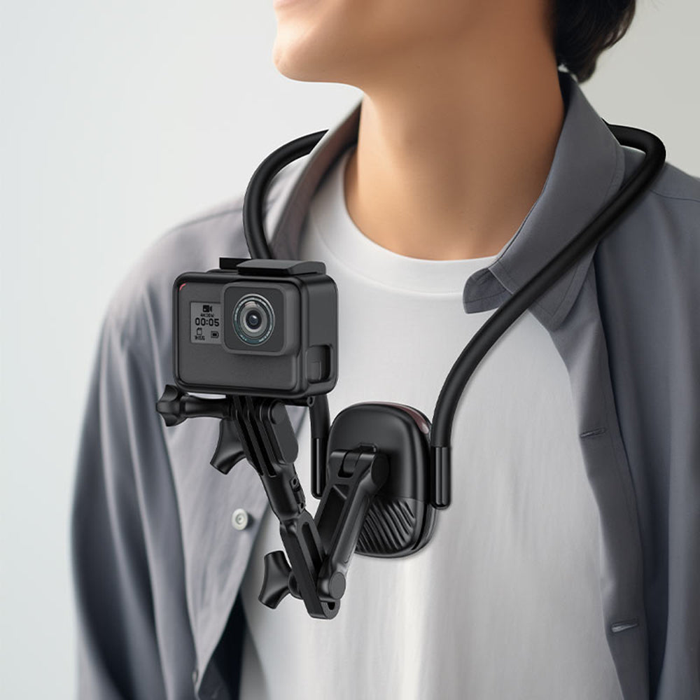 Acefast - Neck Phone Holder (E32) - Magnetic Grip for GoPro, Phone, 360° Adjustable, Secure Fit, Strong Magnets - Black