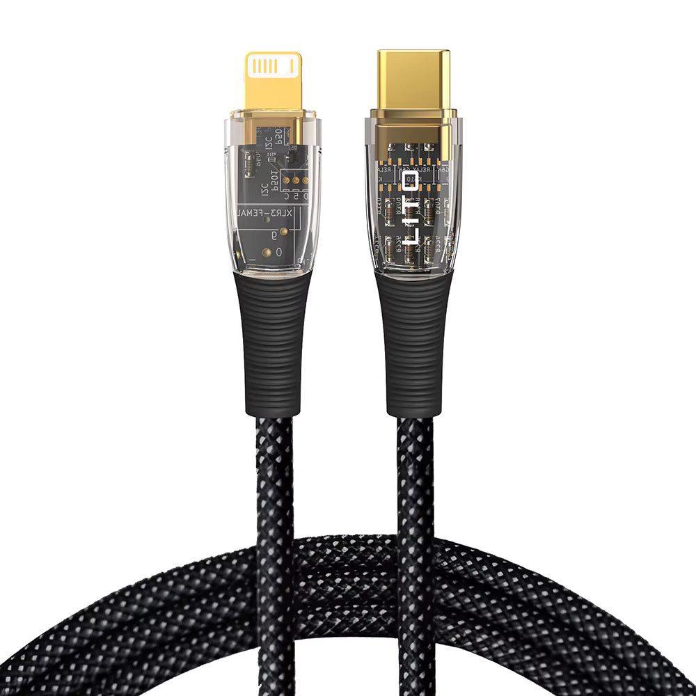 Lito - Data Cable Transparent (LD01) - Type-C to Lightning, Fast Charging 27W, Braided, Gold Plated Interface, 1.2m - Bl