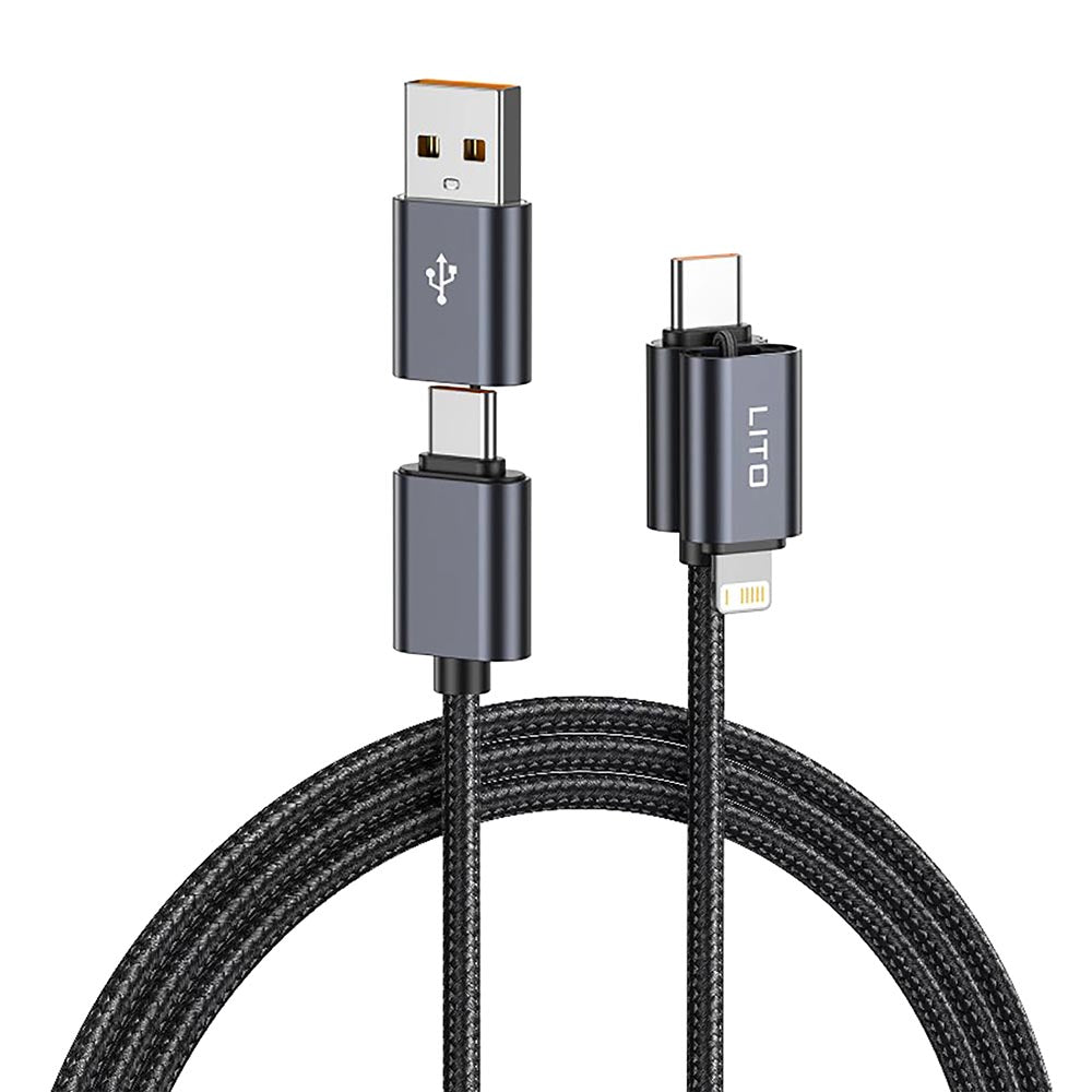 Lito - Data Cable Magnetic 4in1 (LD21) - 5A High Current, 100W Fast Charging, Magnetic Design, Built-in Smart Chip - Bla