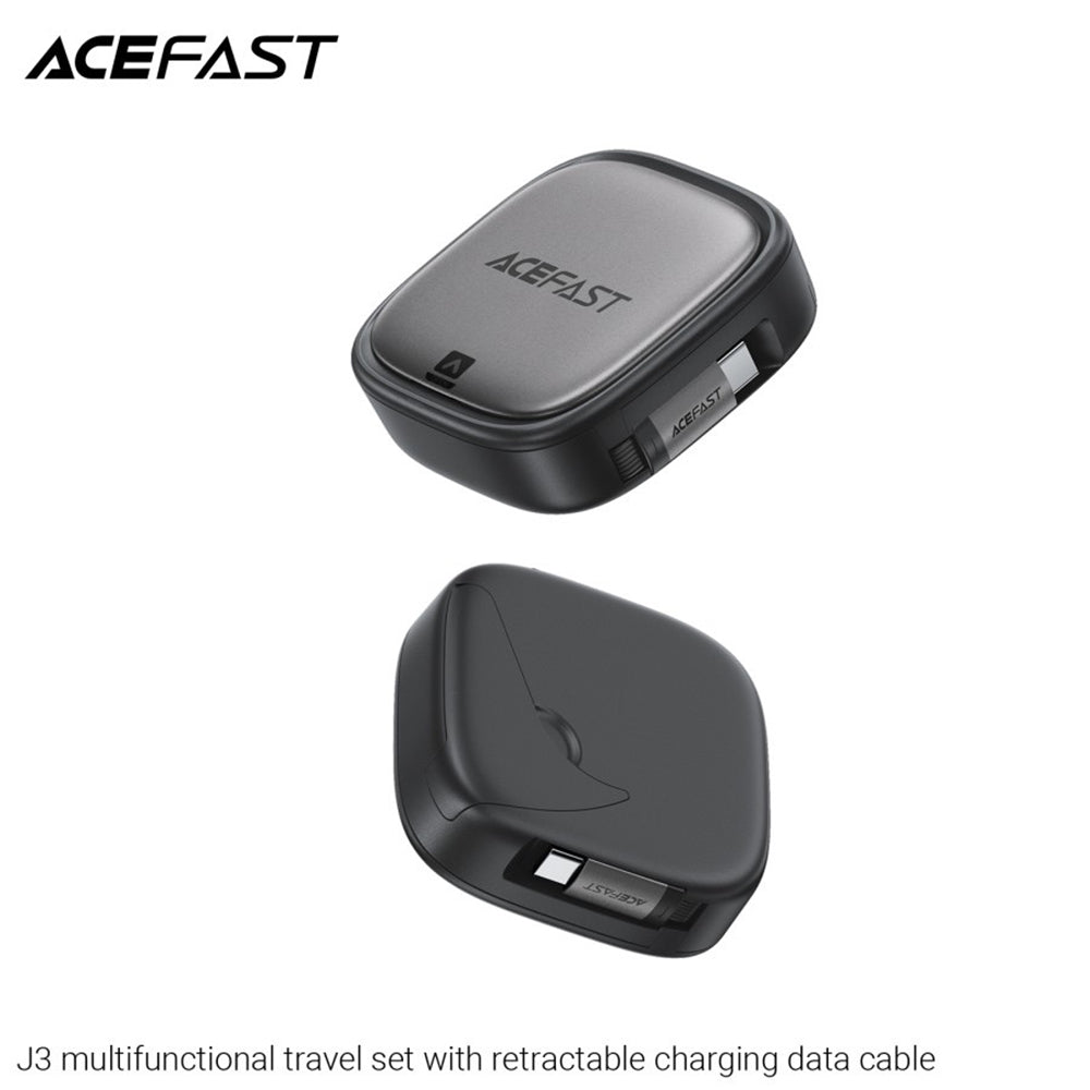 Acefast Cablu Acefast (J3), Travel Set with Retractable Cable 2x USB-C, USB, Lightning, Micro-USB, TF, 60W, 3A, 0.95m, N