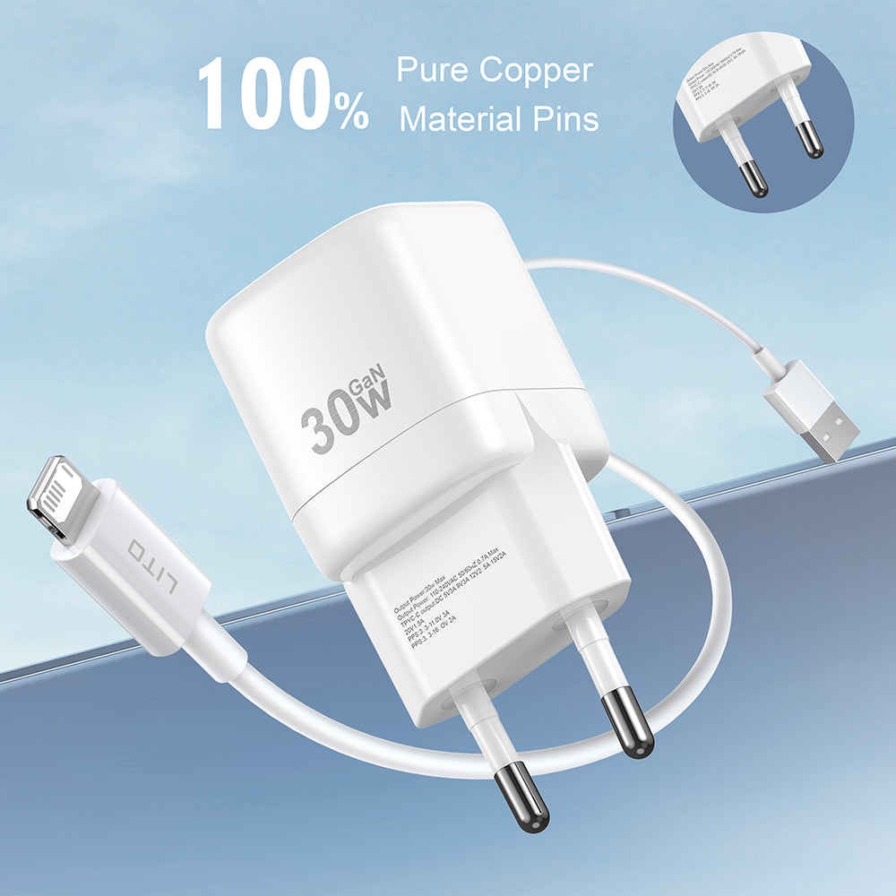 Lito - Wall Charger (LC11) - Type-C Output, PD30W, GaN, Real Time Protection, EU Plug - White
