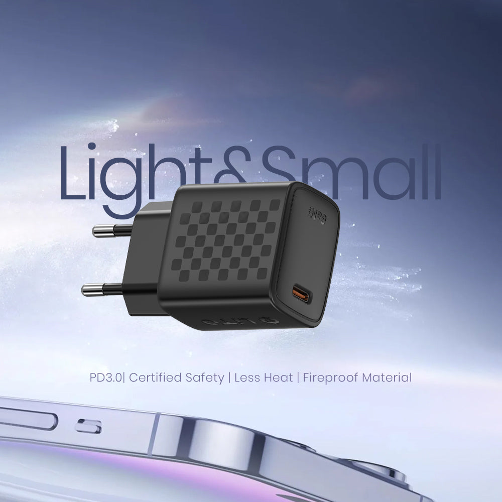 Lito - Wall Charger (LC17T) - with Type-C Cable Inluded, Type-C Output, PD30W, GaN, PC Fireproof, EU Plug - Black
