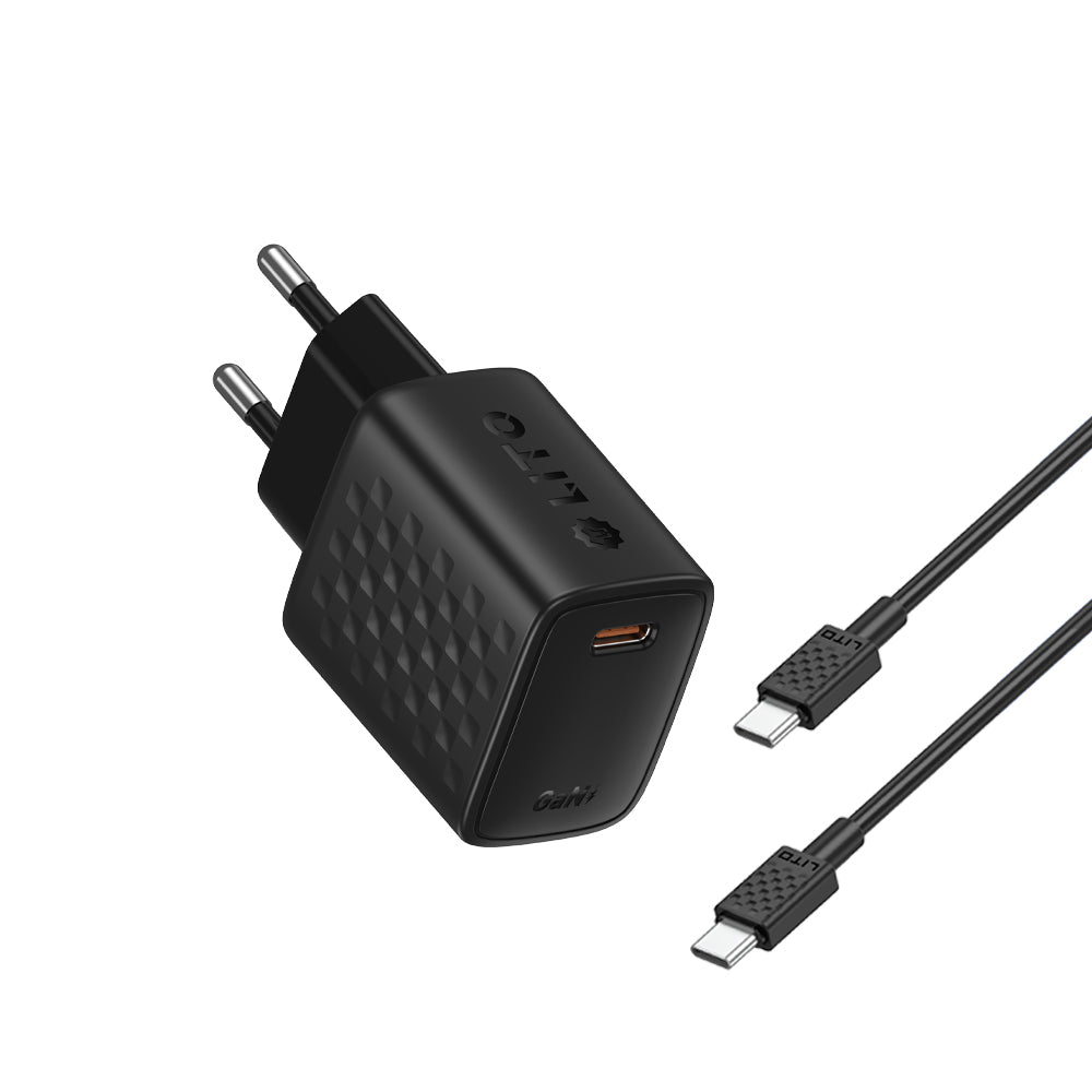 Lito - Wall Charger (LC17T) - with Type-C Cable Inluded, Type-C Output, PD30W, GaN, PC Fireproof, EU Plug - Black