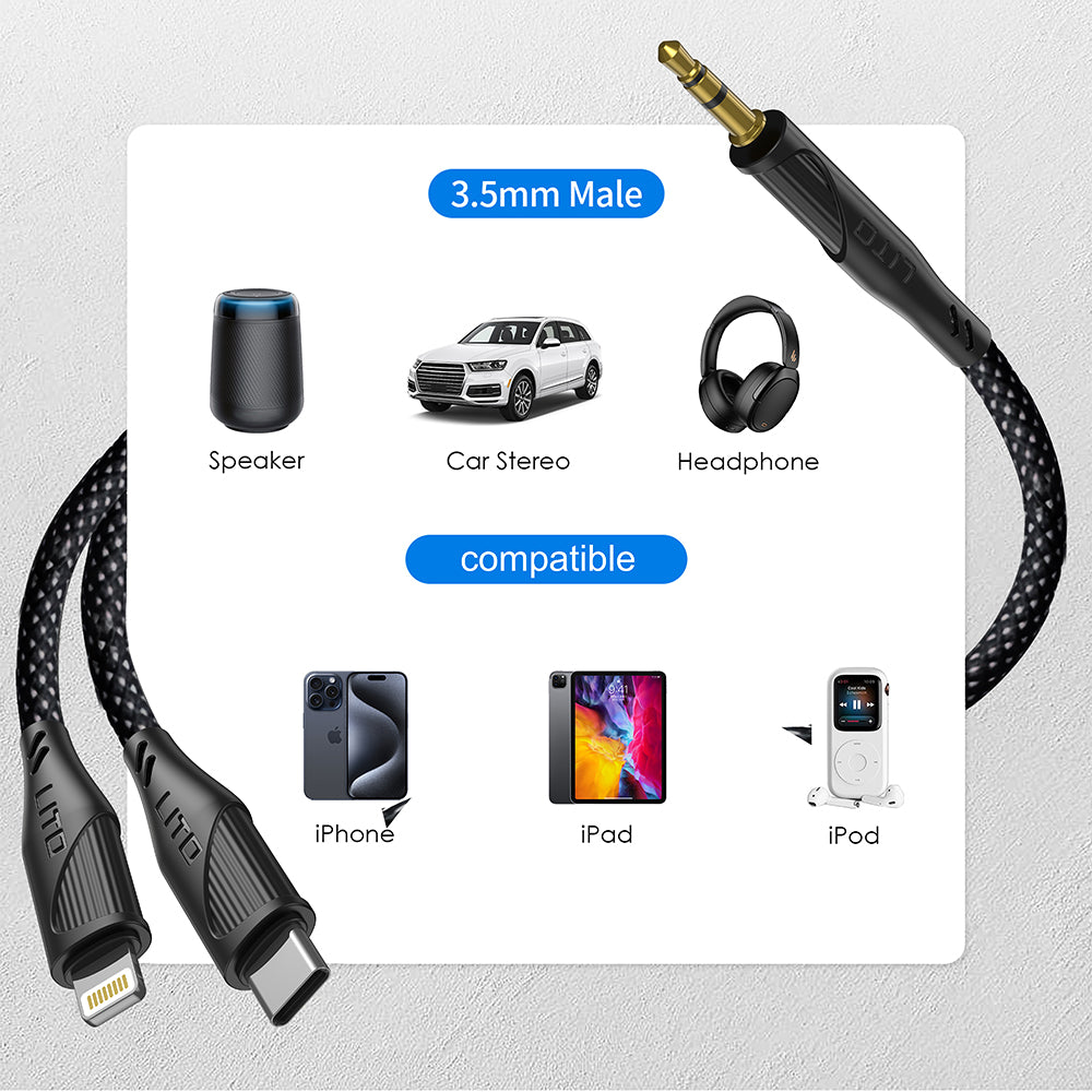 Lito - Audio Cable Adapter (LA02) - Type-C to Jack 3.5mm, Zero Signal Loss, Nylon-braided, 1m - Black
