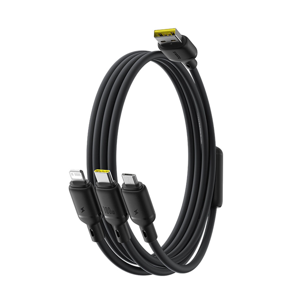 Baseus - Data Cable Silky (P10377705123-00) - Fast Charge, USB to USB-C, Lightning, Micro-USB, 100W, 480Mbps, 1.5m - Bla