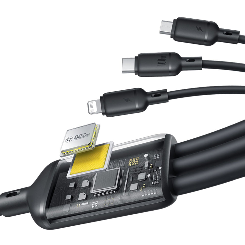 Baseus - Data Cable Silky (P10377705123-00) - Fast Charge, USB to USB-C, Lightning, Micro-USB, 100W, 480Mbps, 1.5m - Bla