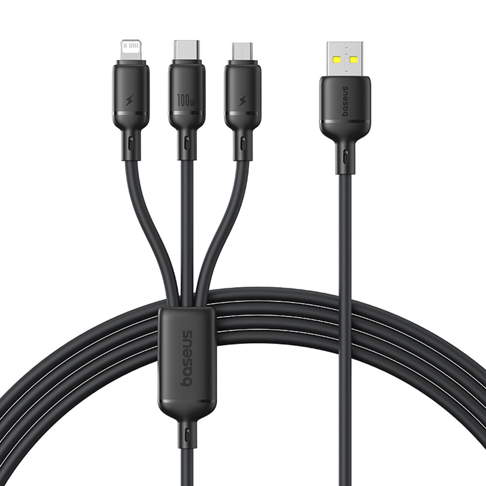 Baseus - Data Cable Silky (P10377705123-00) - Fast Charge, USB to USB-C, Lightning, Micro-USB, 100W, 480Mbps, 1.5m - Bla
