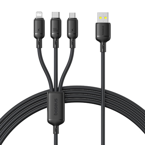 Baseus - Data Cable Silky (P10377705123-00) - Fast Charge, USB to USB-C, Lightning, Micro-USB, 100W, 480Mbps, 1.5m - Bla
