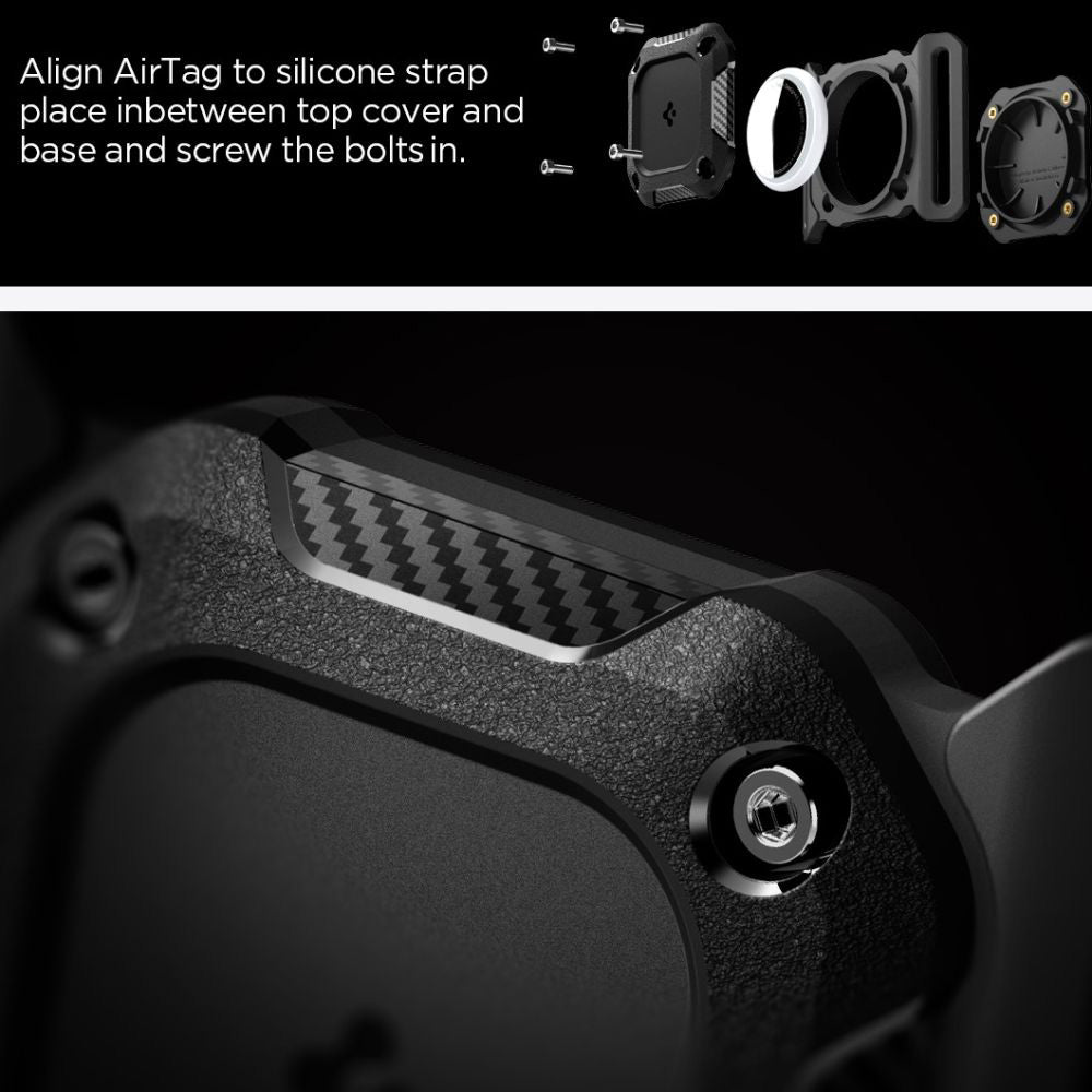 Spigen - Tough Armor Holder (ACS09780) - Apple AirTag 1 / 2, for Pet Colar, Waterproof IP68, Max. 1.5inch Width - Black