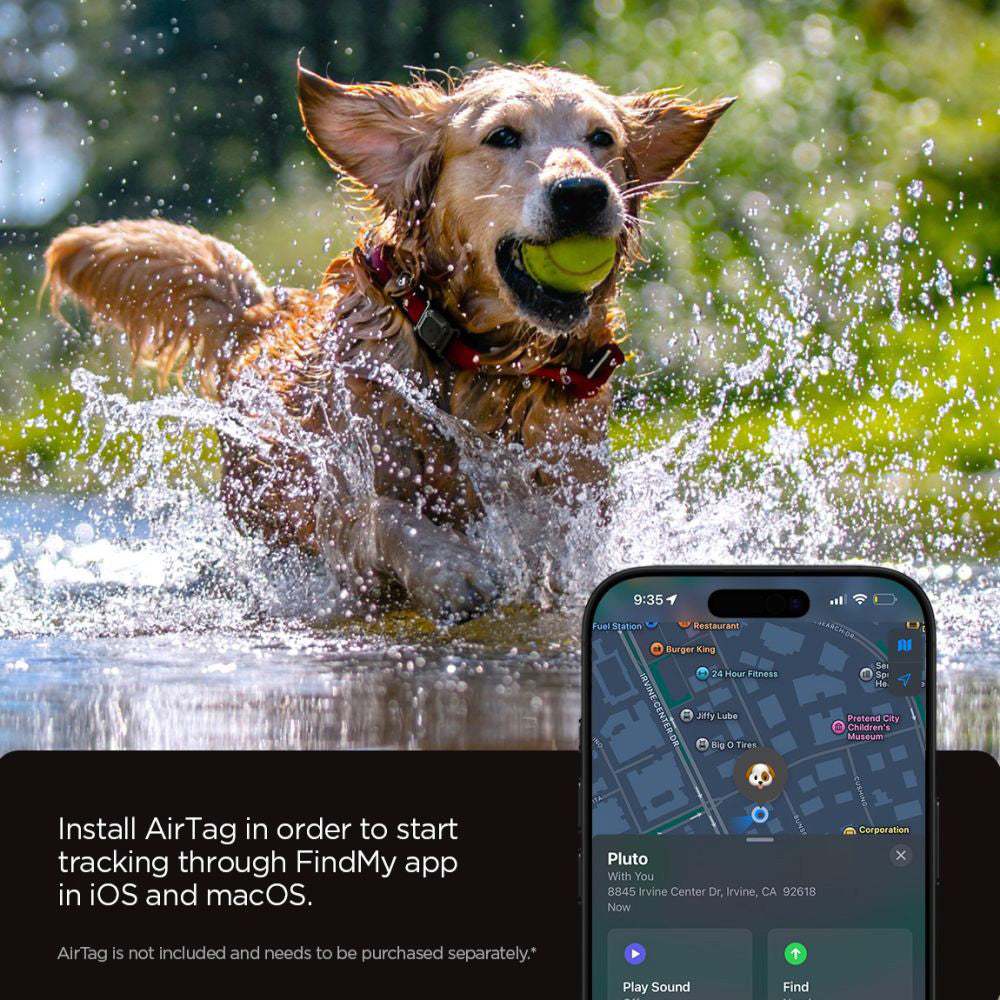 Spigen - Tough Armor Holder (ACS09780) - Apple AirTag 1 / 2, for Pet Colar, Waterproof IP68, Max. 1.5inch Width - Black