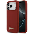 Husa pentru iPhone 17 Pro - Guess Silicone Script Metal Logo MagSafe (GUHMP17LSMBSLM) - Red
