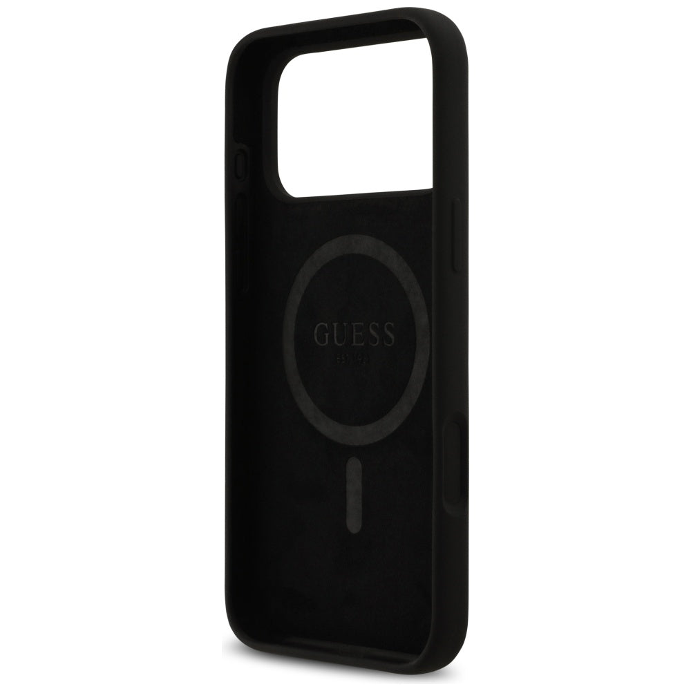 Husa pentru iPhone 17 Pro Max - Guess Silicone Logo Strass 4G MagSafe (GUHMP17XM4DGPK) - Black