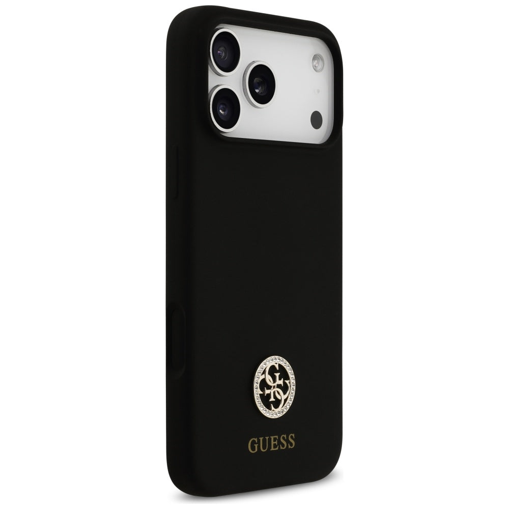 Husa pentru iPhone 17 Pro Max - Guess Silicone Logo Strass 4G MagSafe (GUHMP17XM4DGPK) - Black