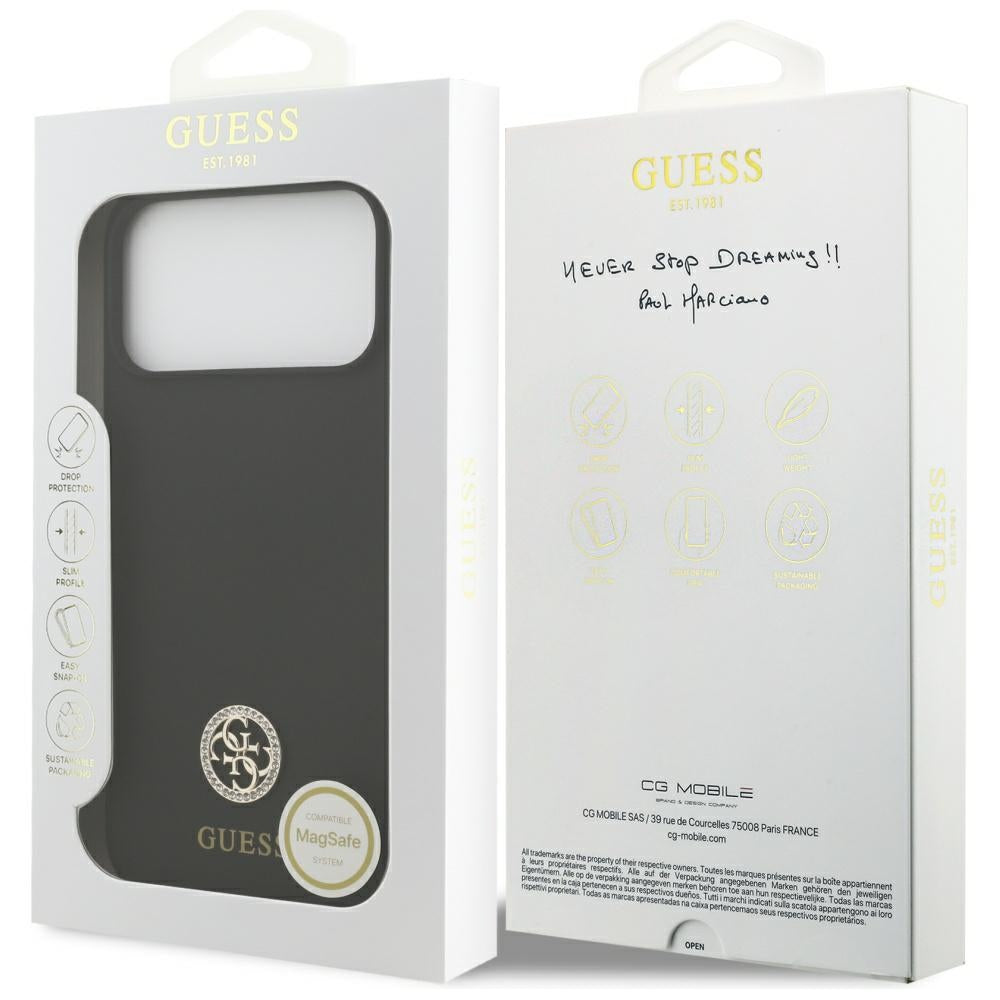 Husa pentru iPhone 17 Pro Max - Guess Silicone Logo Strass 4G MagSafe (GUHMP17XM4DGPK) - Black