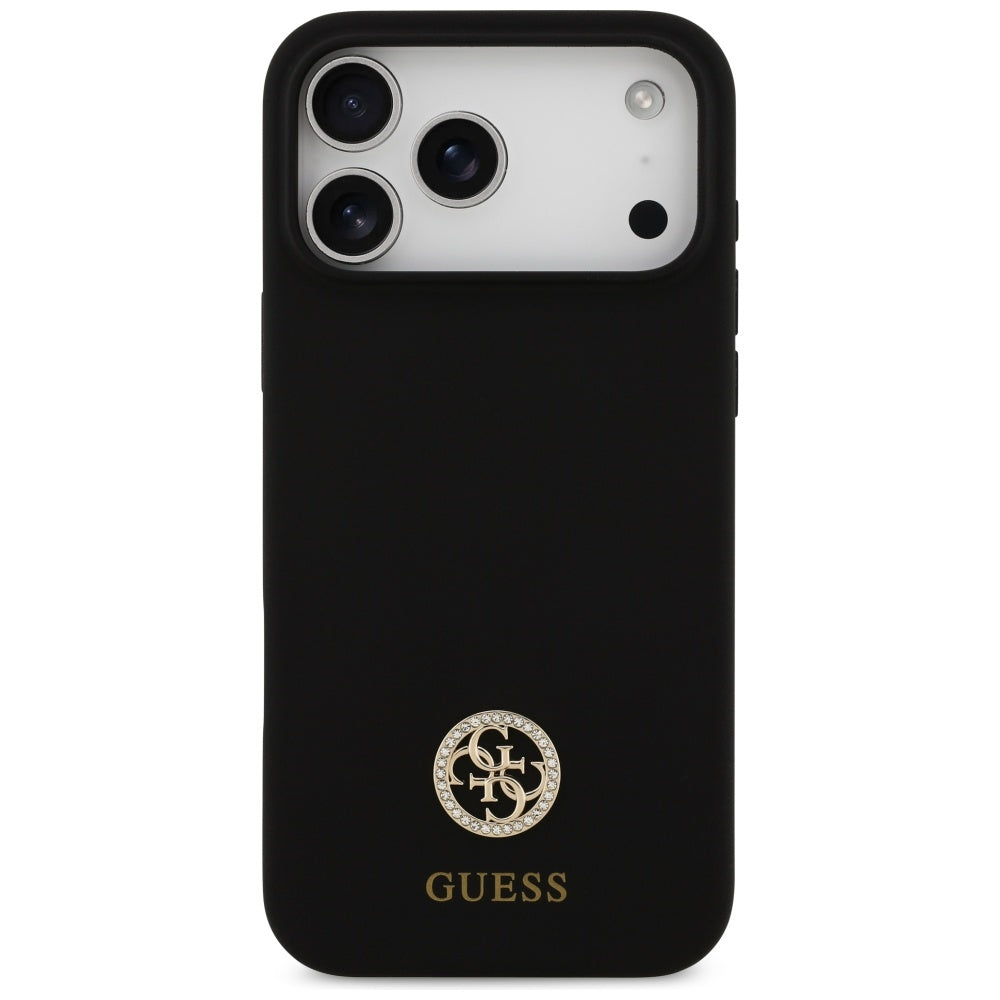 Husa pentru iPhone 17 Pro Max - Guess Silicone Logo Strass 4G MagSafe (GUHMP17XM4DGPK) - Black