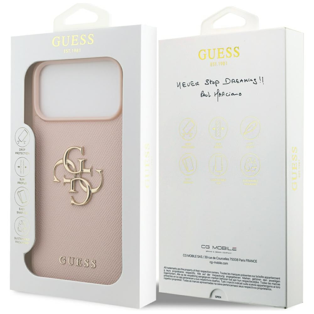 Husa pentru iPhone 17 Pro Max - Guess Hardcase 4G Grained Big and Classic Logo (GUHCP17XPGT4MBP) - Pink