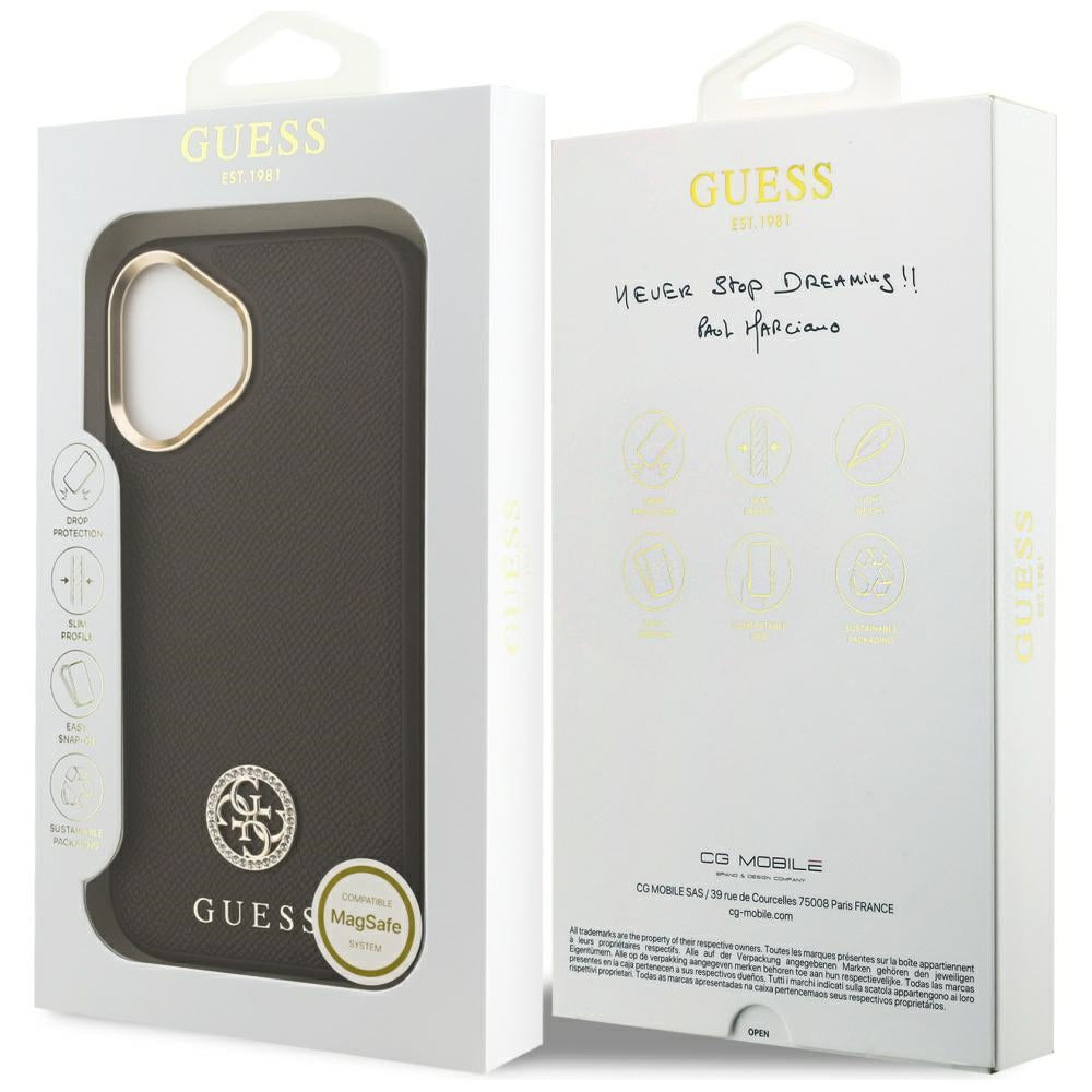 Guess - Grained Strass Logo MagSafe (GUHMP17SPGCRMDEW) - iPhone 17 - Brown