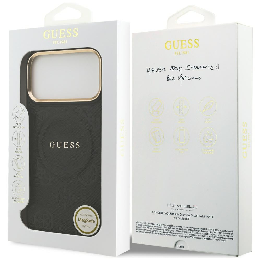 Husa de protectie Guess Peony Hot Stamp compatibil cu iPhone 17 Pro Max, Negru