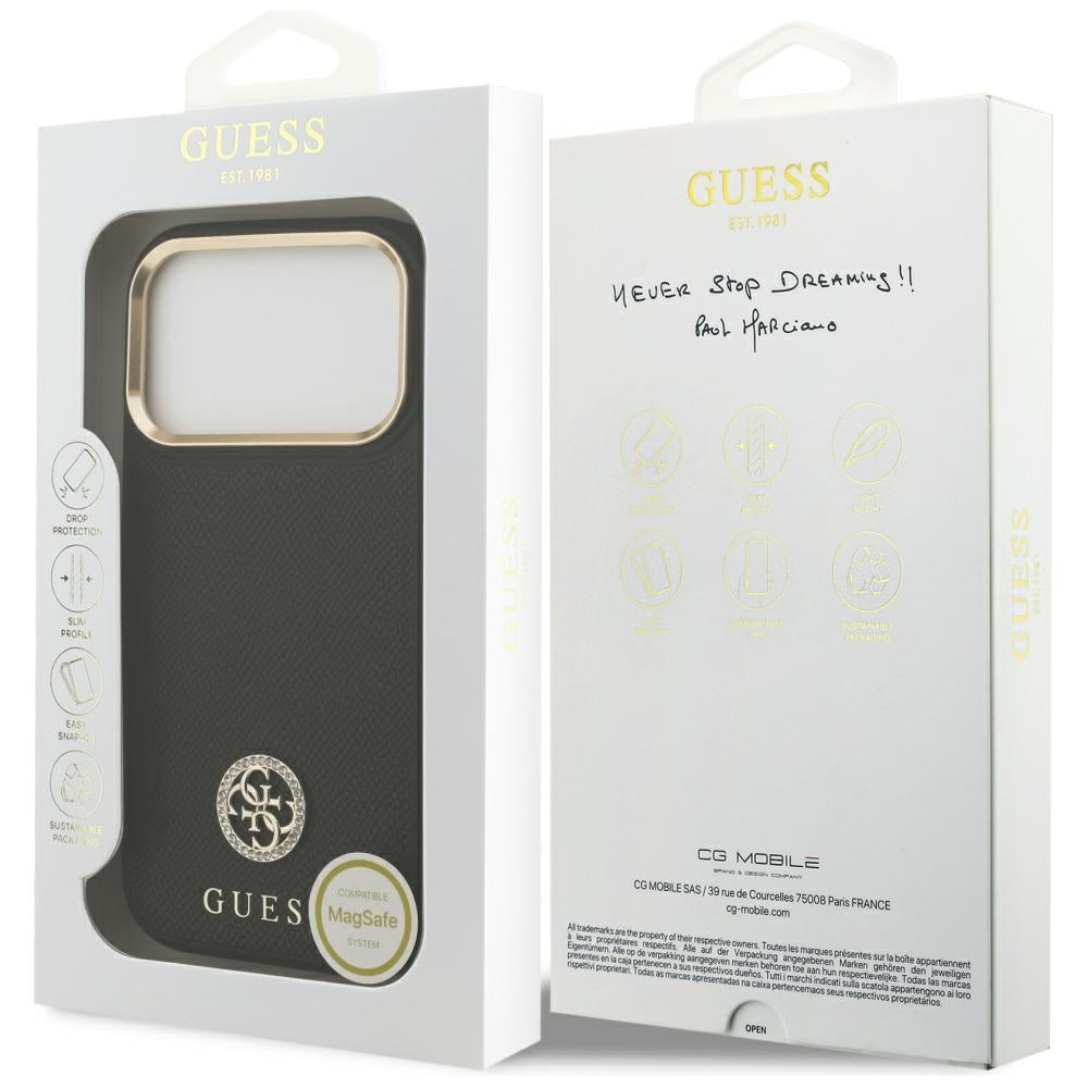 Guess - Grained Strass Logo MagSafe (GUHMP17LPGCRMDEK) - iPhone 17 Pro - Black