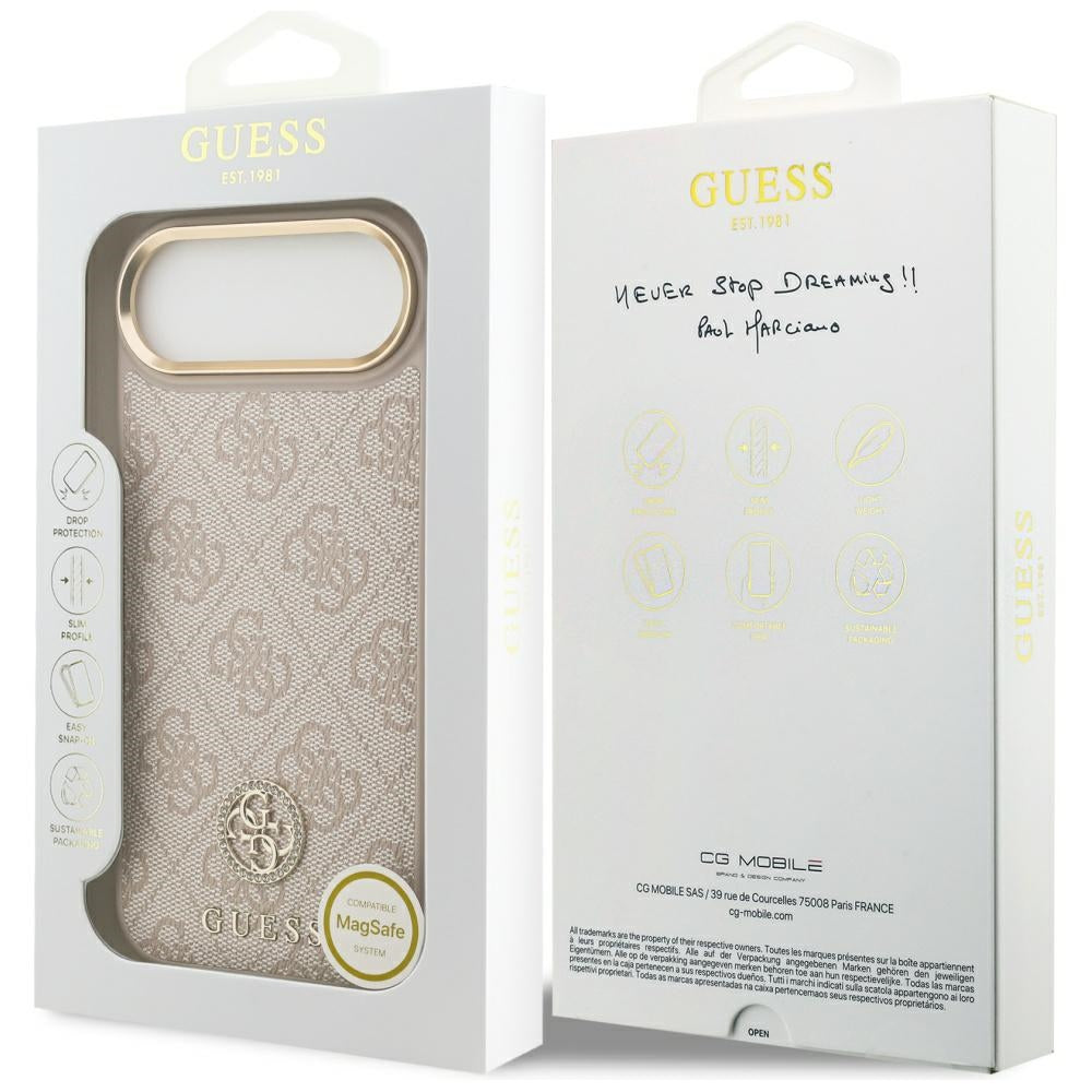Husa pentru iPhone 17 Air - Guess Hardcase 4G Strass Logo MagSafe (GUHMP17MP4GRMDEP) - Pink