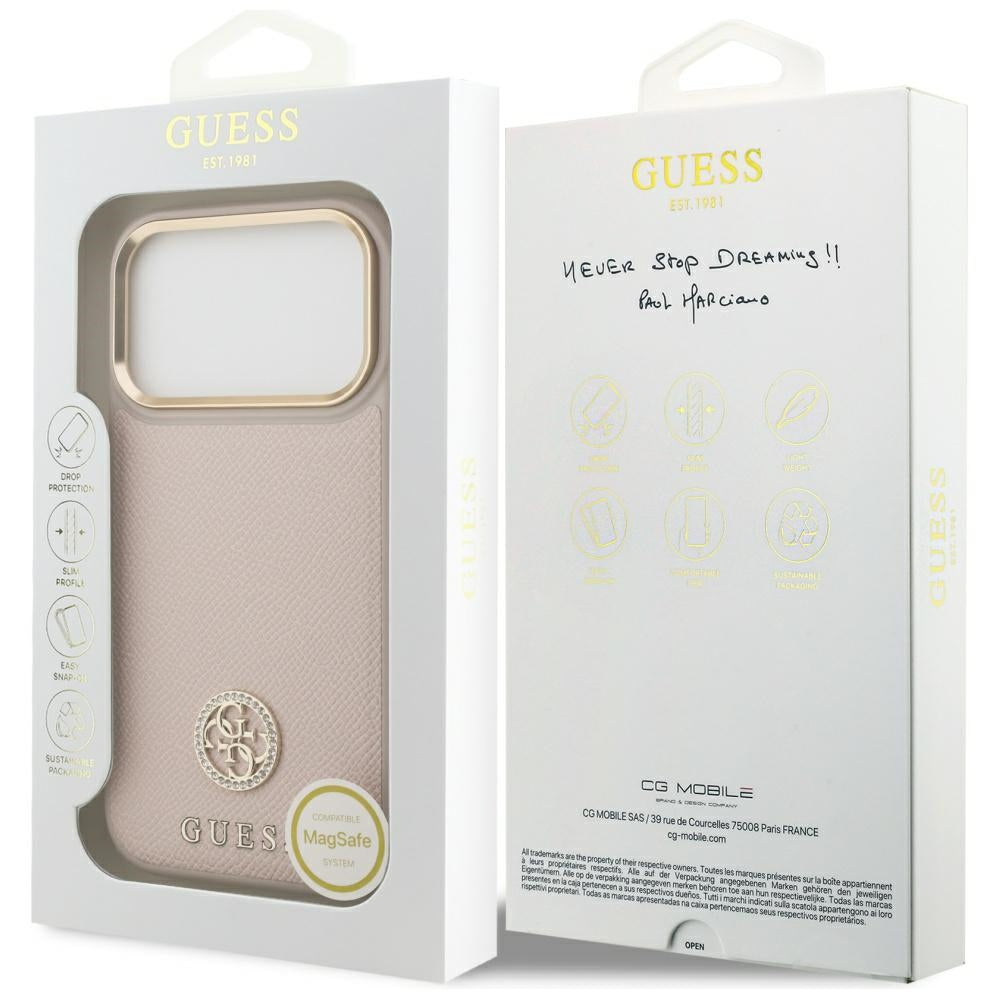Guess - Grained Strass Logo MagSafe (GUHMP17LPGCRMDEP) - iPhone 17 Pro - Pink
