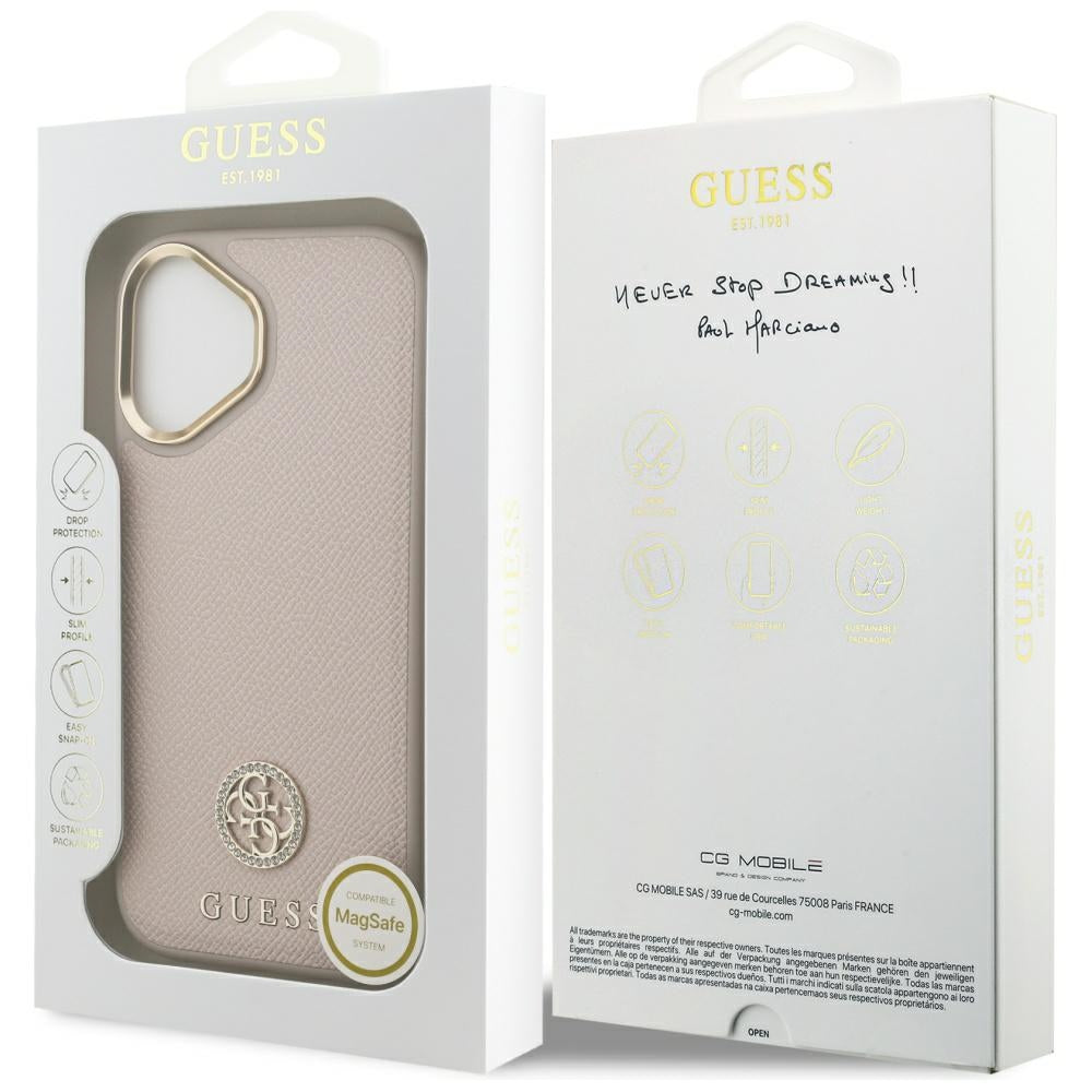 Husa de protectie Guess Grained Strass Logo MagSafe compatibil cu iPhone 17, Roz