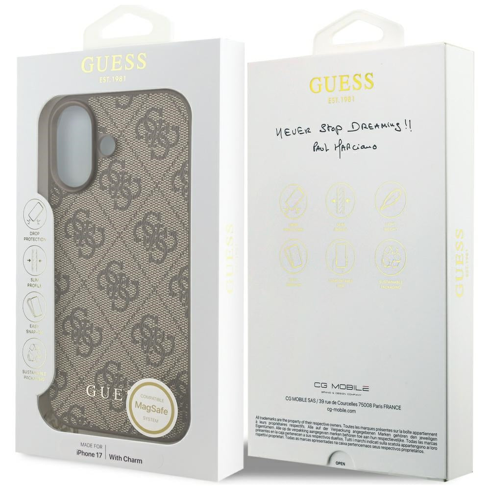 Husa pentru iPhone 17 - Guess Hardcase 4G Charm Cradle MagSafe (GUHMP17SGF4GCW) - Brown