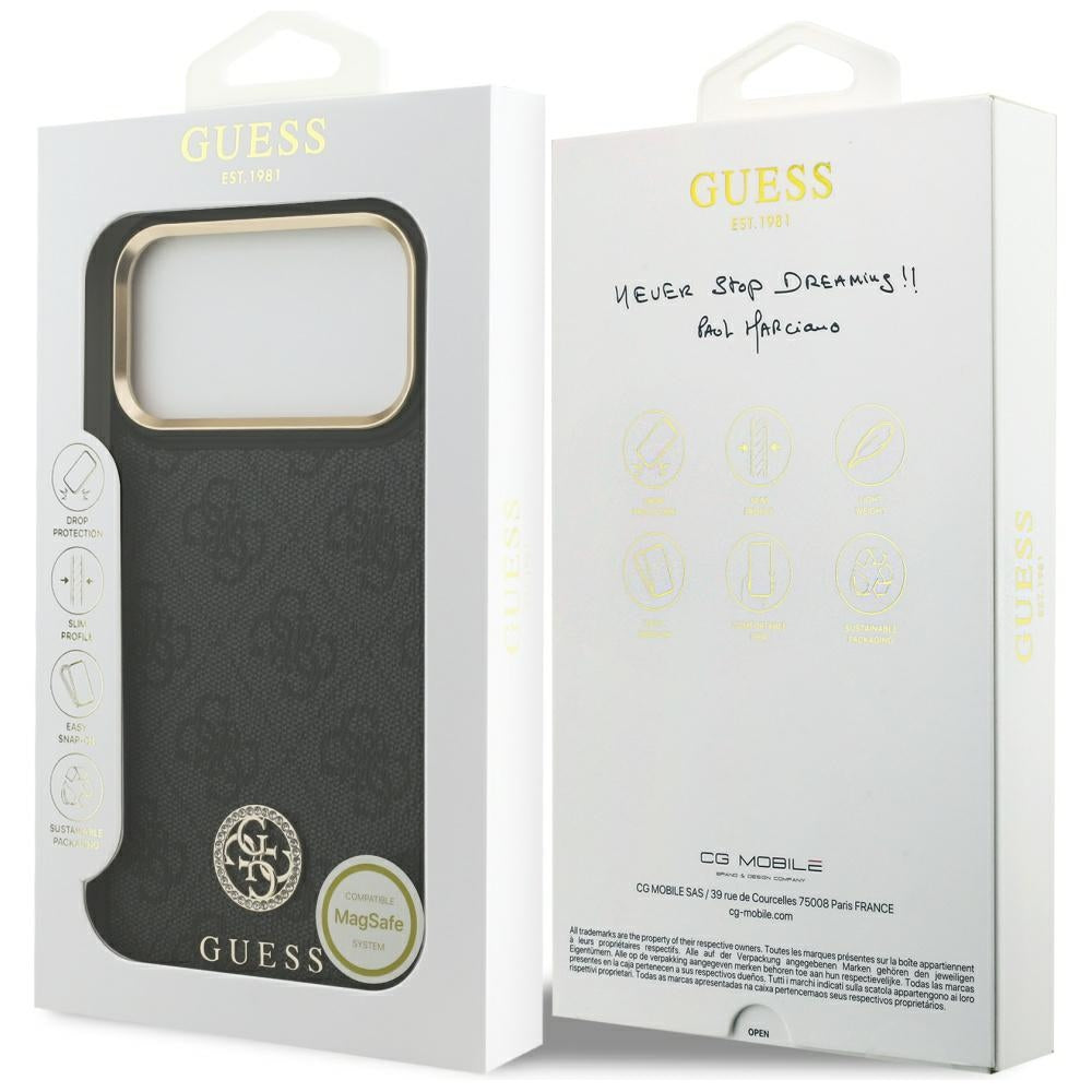 Husa pentru iPhone 17 Pro Max - Guess Hardcase 4G Strass Logo MagSafe (GUHMP17XP4GRMDEK) - Black