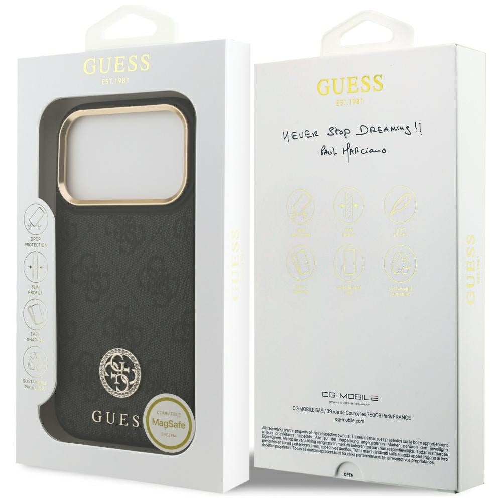 Husa pentru iPhone 17 Pro - Guess Hardcase 4G Strass Logo MagSafe (GUHMP17LP4GRMDEK) - Black