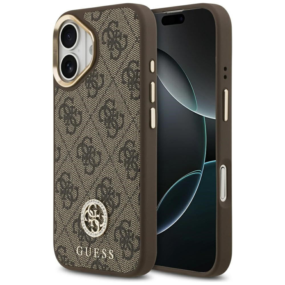 Husa pentru iPhone 17 - Guess Hardcase 4G Strass Logo MagSafe (GUHMP17SP4GRMDEW) - Brown