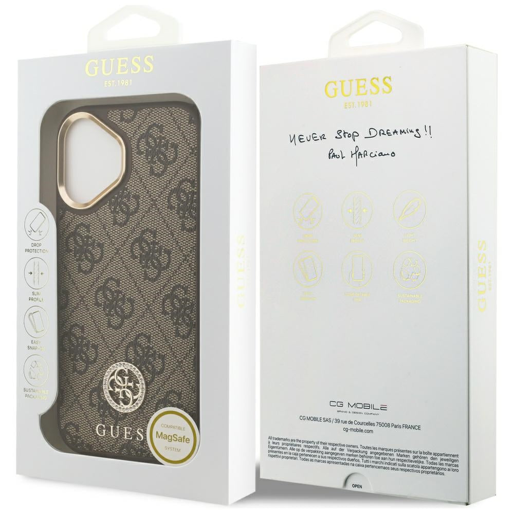 Husa pentru iPhone 17 - Guess Hardcase 4G Strass Logo MagSafe (GUHMP17SP4GRMDEW) - Brown
