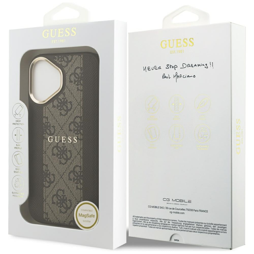 Husa pentru iPhone 17 - Guess Hardcase 4G Stripe MagSafe (GUHMP17SPG4SEMCW) - Brown