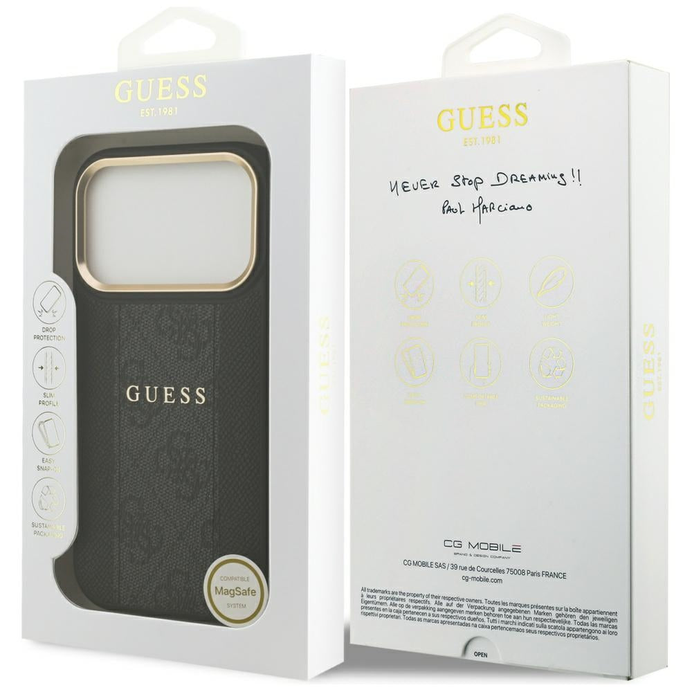 Husa pentru iPhone 17 Pro Max - Guess Hardcase 4G Stripe MagSafe (GUHMP17XPG4SEMCK) - Black