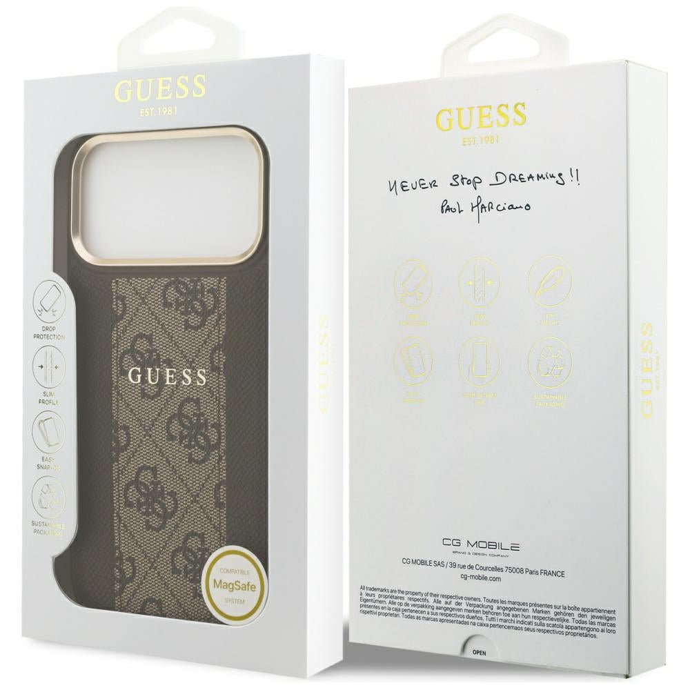 Husa pentru iPhone 17 Pro - Guess Hardcase 4G Stripe MagSafe (GUHMP17LPG4SEMCW) - Brown