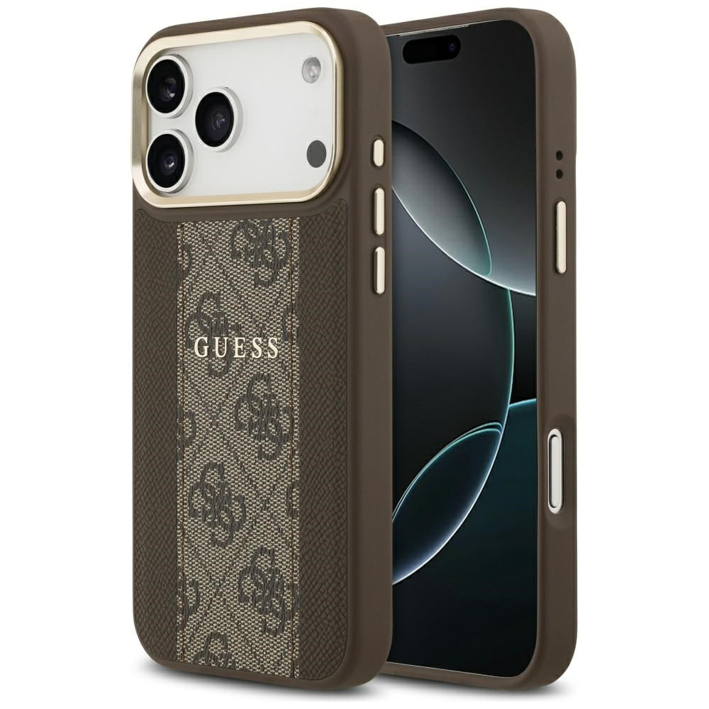 Husa pentru iPhone 17 Pro - Guess Hardcase 4G Stripe MagSafe (GUHMP17LPG4SEMCW) - Brown