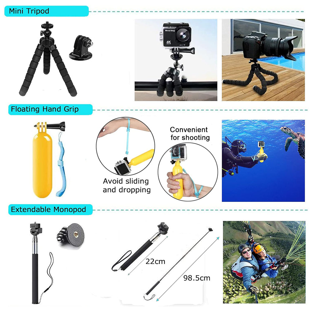 Techsuit - Accessory Kit CamQuest 50in1 (SA50) - for GoPro Hero, SJCAM, Action Cameras, with Carrying Case - Black