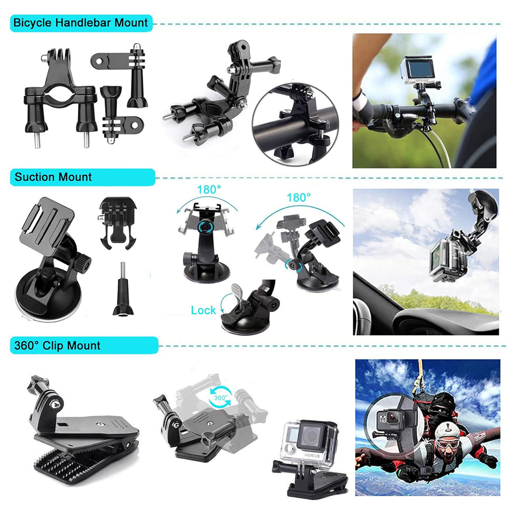 Techsuit - Accessory Kit CamQuest 50in1 (SA50) - for GoPro Hero, SJCAM, Action Cameras, with Carrying Case - Black