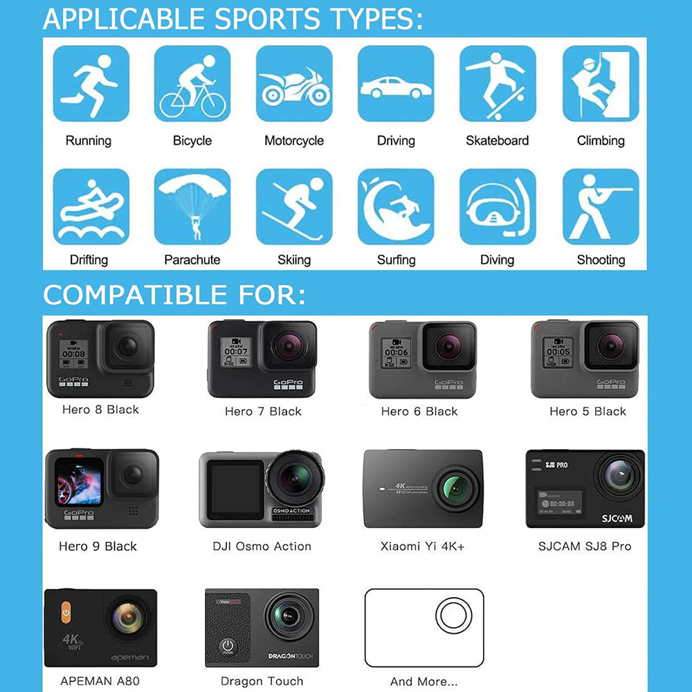 Techsuit - Accessory Kit CamQuest 50in1 (SA50) - for GoPro Hero, SJCAM, Action Cameras, with Carrying Case - Black