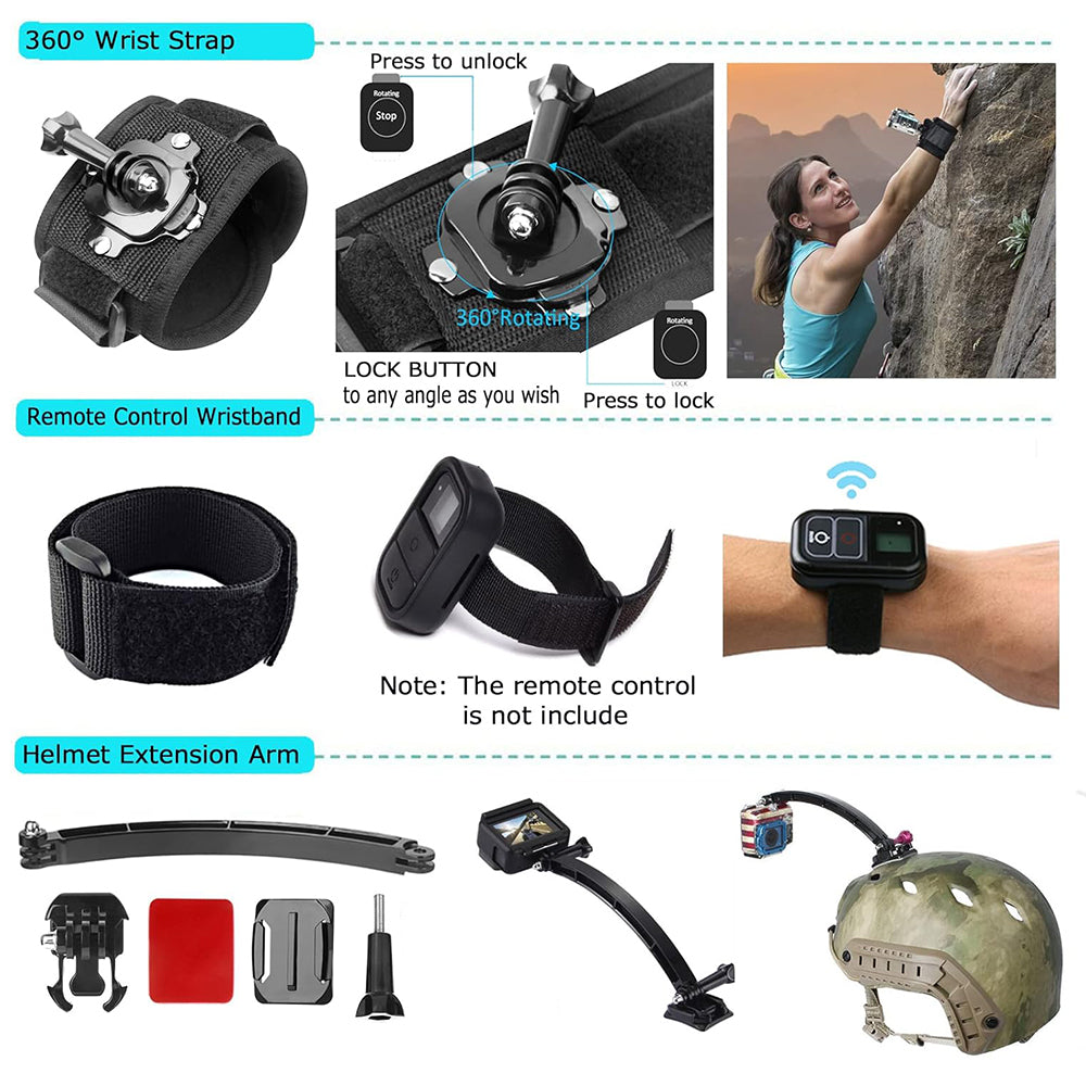 Techsuit - Accessory Kit CamQuest 50in1 (SA50) - for GoPro Hero, SJCAM, Action Cameras, with Carrying Case - Black