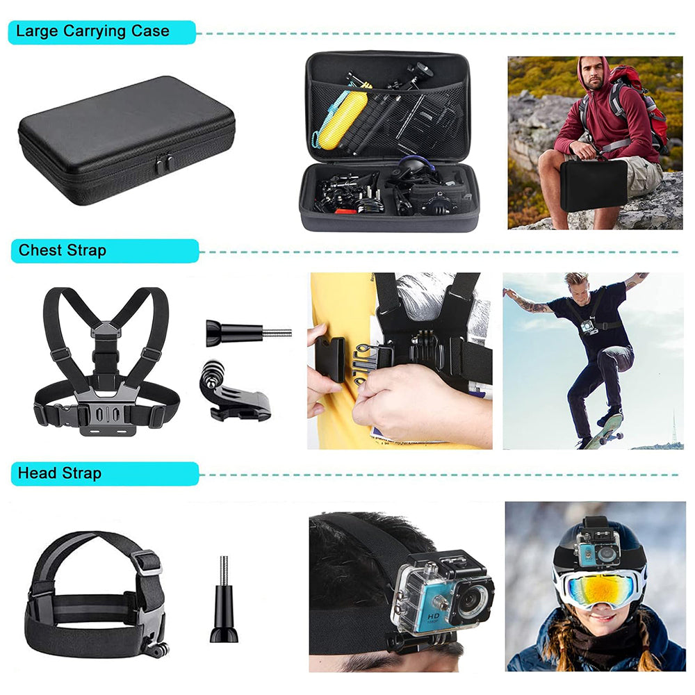 Techsuit - Accessory Kit CamQuest 50in1 (SA50) - for GoPro Hero, SJCAM, Action Cameras, with Carrying Case - Black