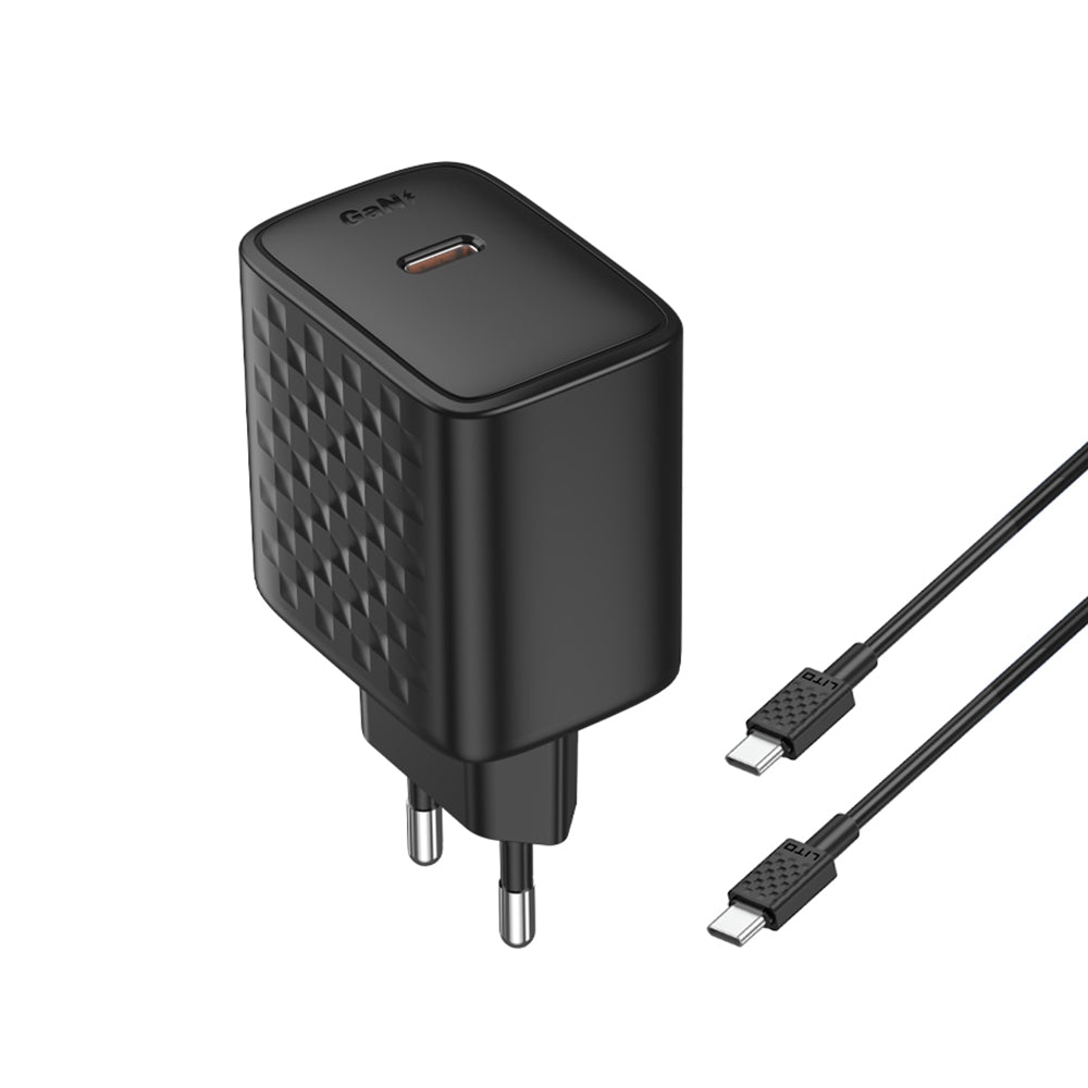 Lito Incarcator Lito (LC20T), with Type-C Cable Included, Type-C Output, PD45W, GaN, PC Fireproof, EU Plug, Negru – imag