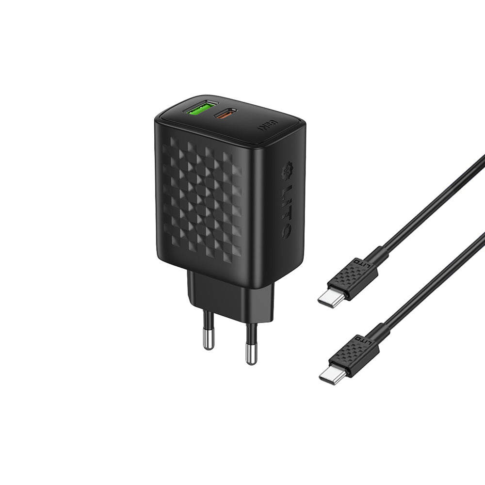 Lito Incarcator Lito (LC24T), with Type-C Cable Included, Type-C, USB Output, PD65W, GaN, PC Fireproof, EU Plug, Negru –