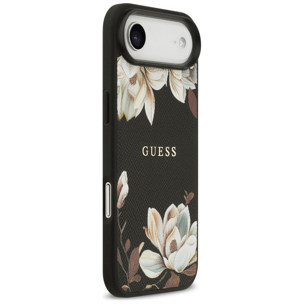Guess - Grained Flowers MagSafe (GUHMP17MPGNMPLMK) - iPhone 17 Air - Black