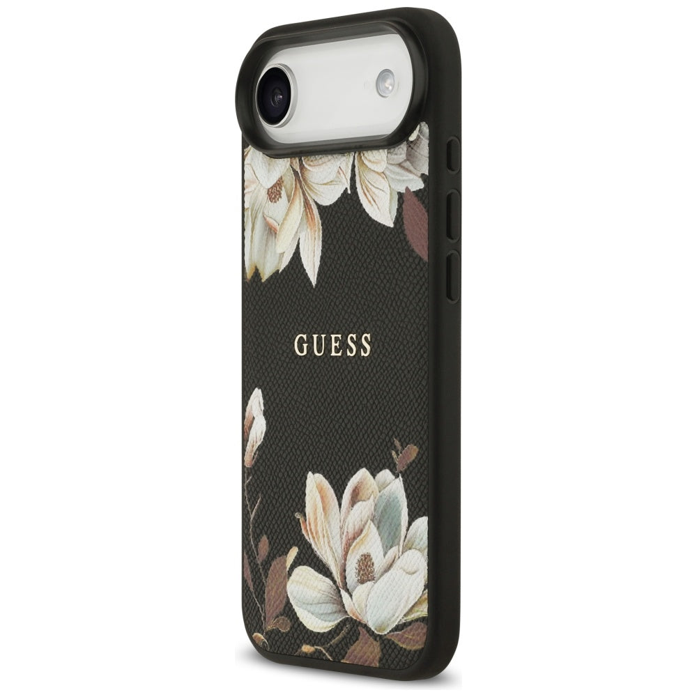 Guess - Grained Flowers MagSafe (GUHMP17MPGNMPLMK) - iPhone 17 Air - Black