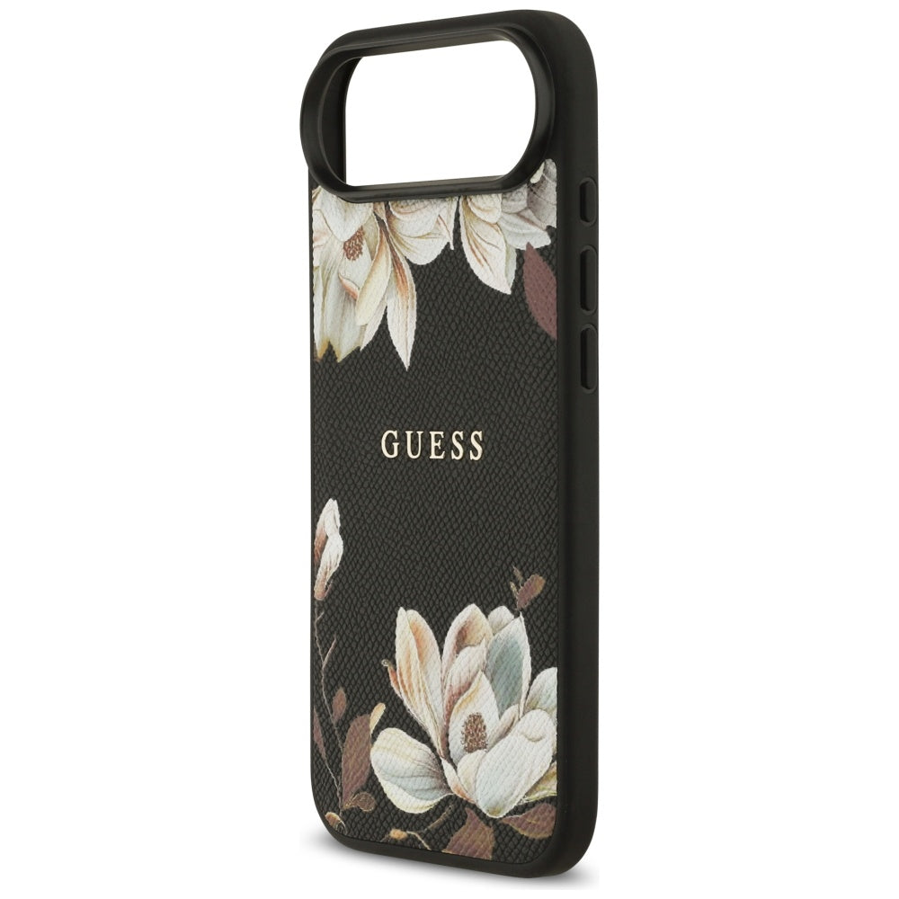 Guess - Grained Flowers MagSafe (GUHMP17MPGNMPLMK) - iPhone 17 Air - Black
