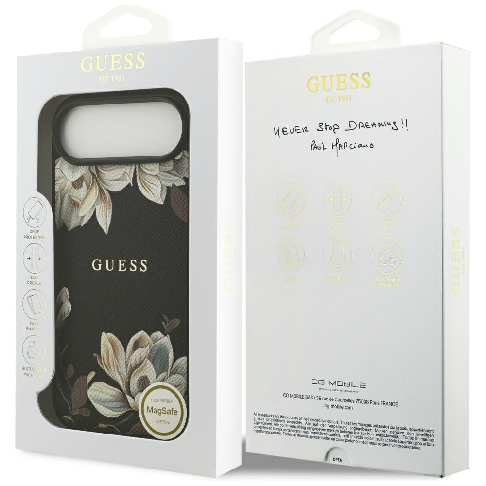 Guess - Grained Flowers MagSafe (GUHMP17MPGNMPLMK) - iPhone 17 Air - Black