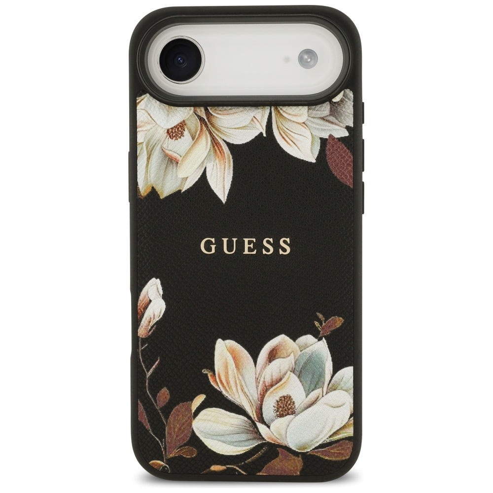 Guess - Grained Flowers MagSafe (GUHMP17MPGNMPLMK) - iPhone 17 Air - Black