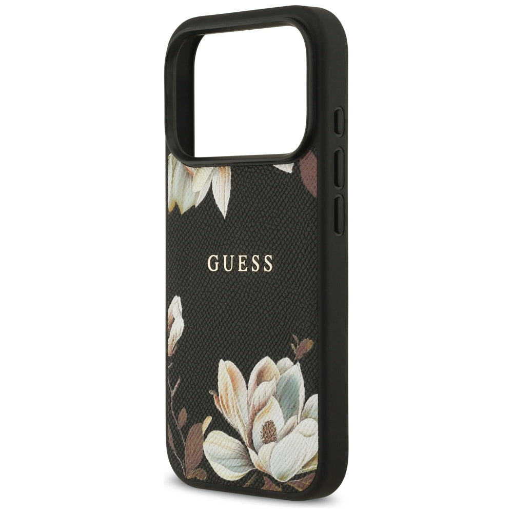 Husa de protectie Guess Grained Flowers MagSafe compatibil cu iPhone 17 Pro, Negru